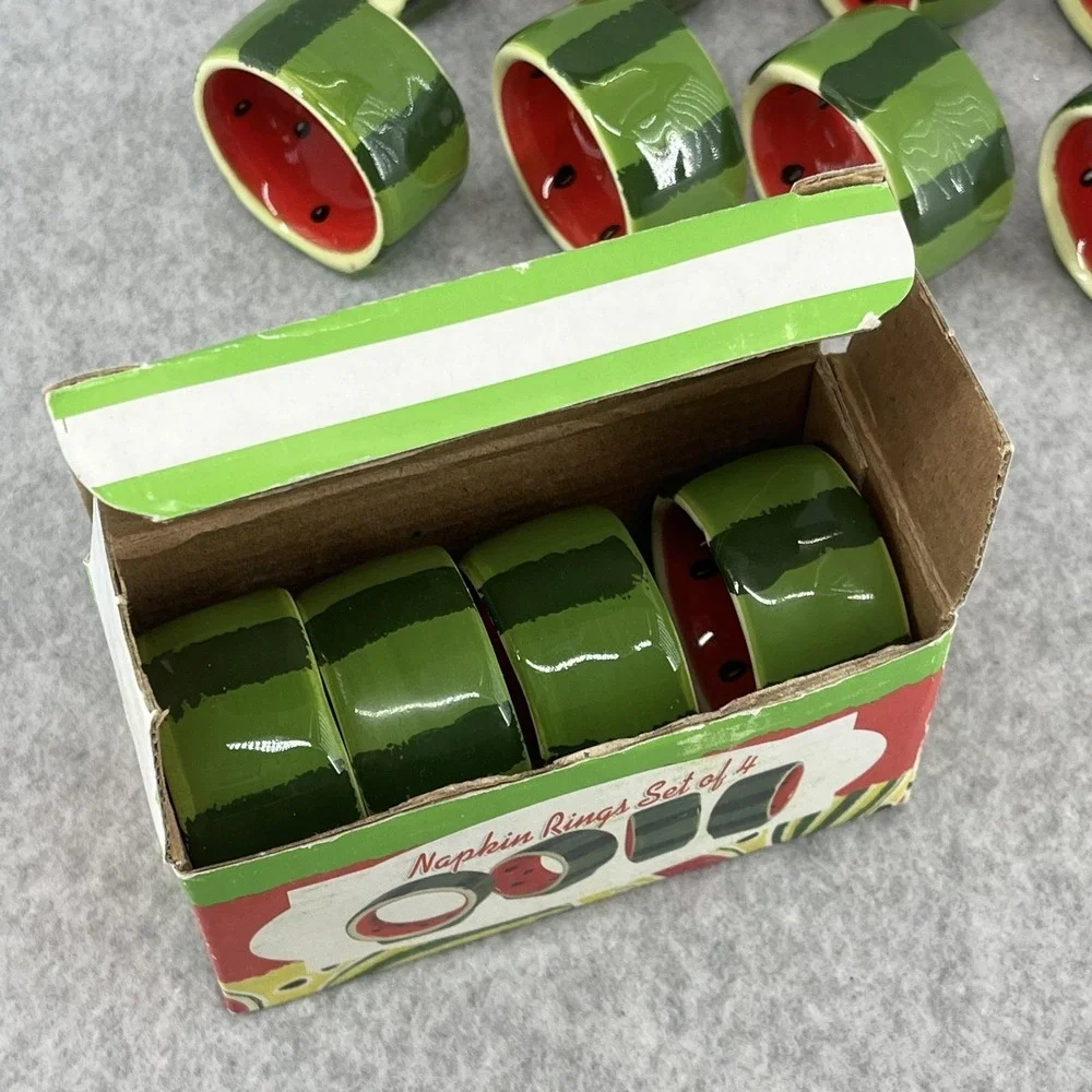 Watermelon Ceramic Napkin Rings Set Of 12‎ Green Red Fruit Summer Table Decor
